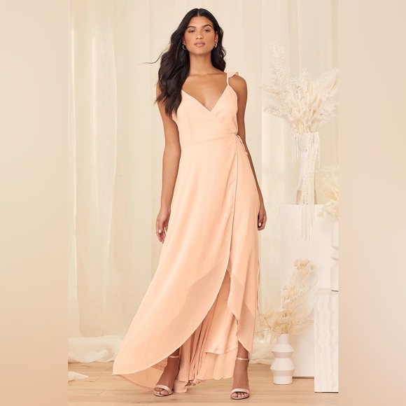 Lulus Dresses & Skirts - Lulus Here's to Us Blush Pink High-Low Wrap Dress Size Large